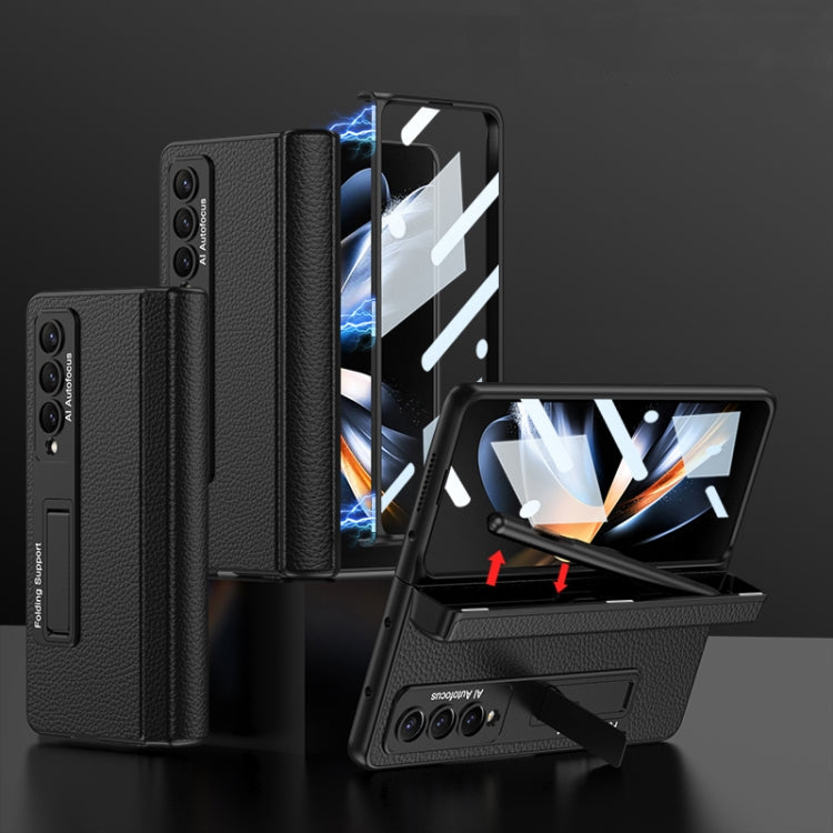 GKK Integrated Fold Hinge Leather Phone Case with Holder, For Samsung Galaxy Z Fold4 For Samsung Galaxy Z Fold4 Black
