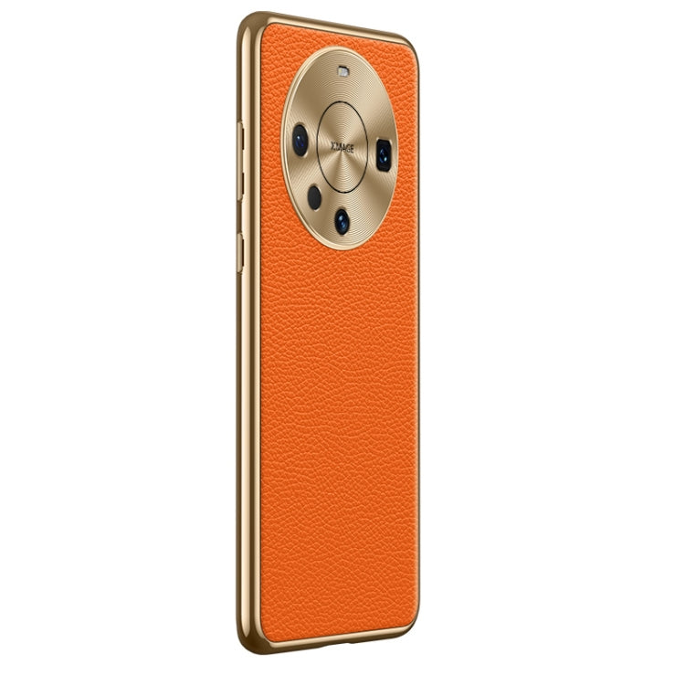 Litchi Texture Genuine Leather Phone Case – Leather, TPU, For Huawei Mate 60, For Huawei Mate 60 Pro