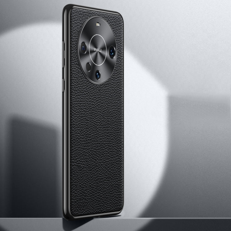 Litchi Texture Genuine Leather Phone Case – Leather, TPU, For Huawei Mate 60, For Huawei Mate 60 Pro
