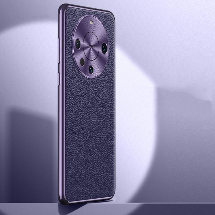 Litchi Texture Genuine Leather Phone Case – Leather, TPU, For Huawei Mate 60, For Huawei Mate 60 Pro