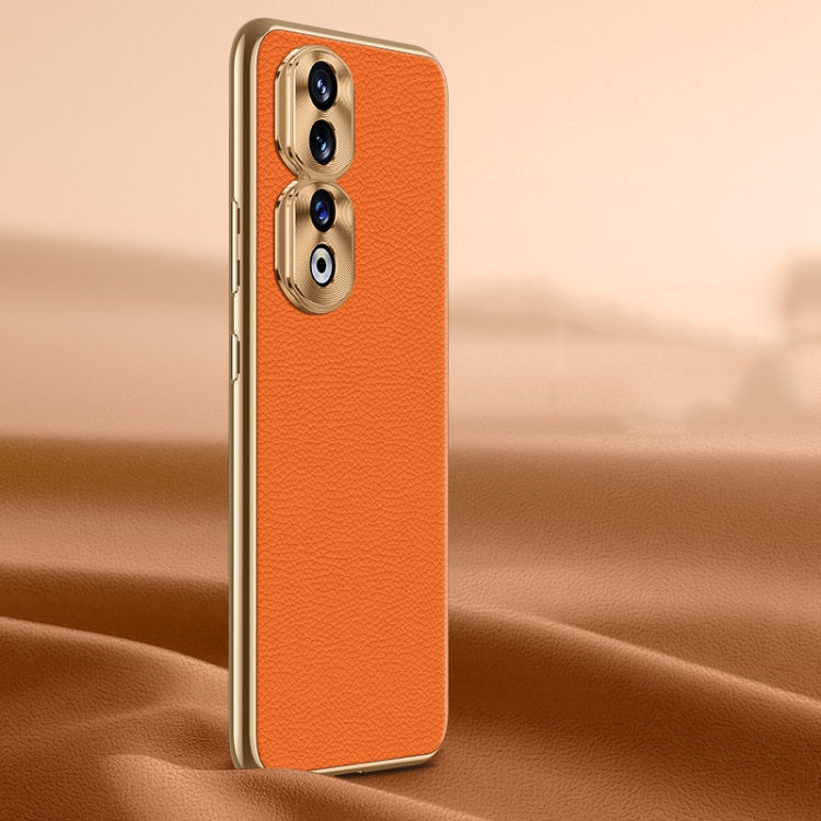 Litchi Texture Genuine Leather Phone Case – Leather, TPU, For Honor 90 Pro, For Honor 90
