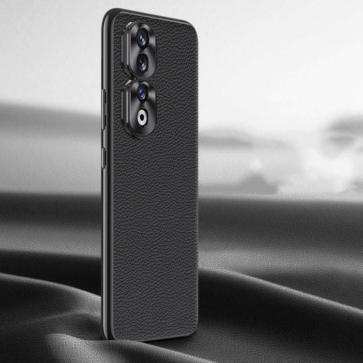 Litchi Texture Genuine Leather Phone Case – Leather, TPU, For Honor 90 Pro, For Honor 90