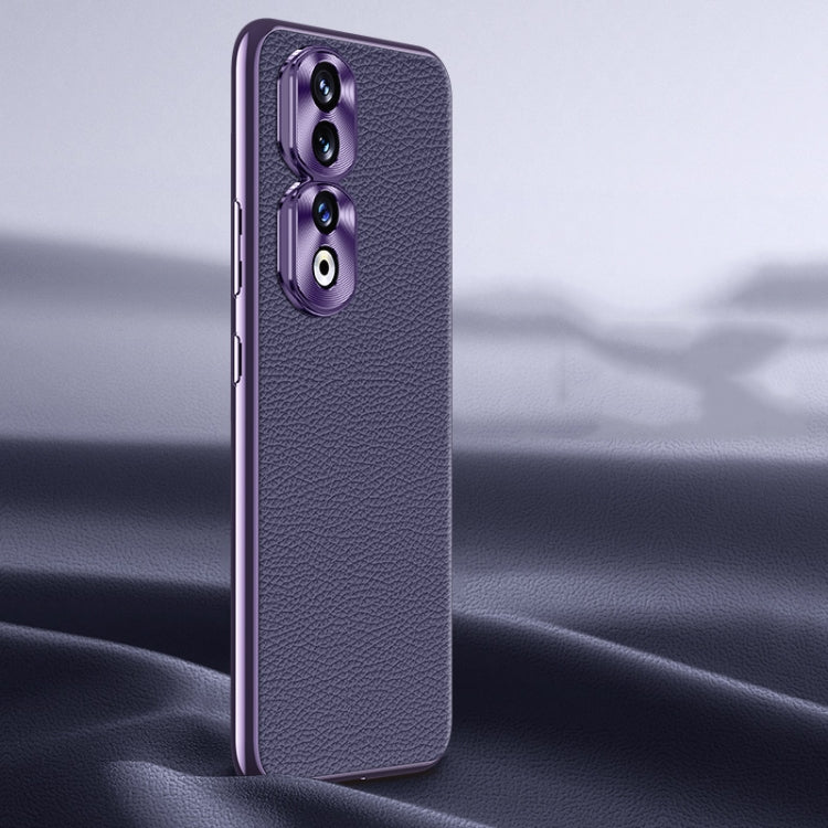 Litchi Texture Genuine Leather Phone Case – Leather, TPU, For Honor 90 Pro, For Honor 90