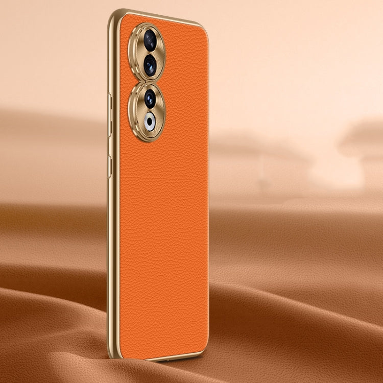 Litchi Texture Genuine Leather Phone Case – Leather, TPU, For Honor 90 Pro, For Honor 90