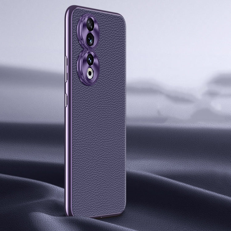 Litchi Texture Genuine Leather Phone Case – Leather, TPU, For Honor 90 Pro, For Honor 90