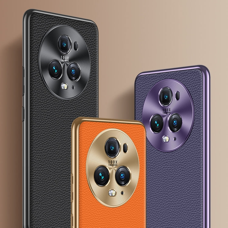 Litchi Texture Genuine Leather Phone Case – Leather, TPU, For Honor 90 Pro, For Honor 90