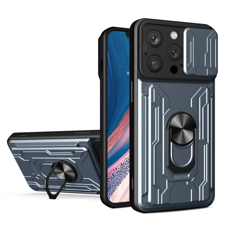 Sliding Camshield TPU+PC Phone Case with Card Slot, For iPhone 15 Pro... For iPhone 15 Pro Max Grey