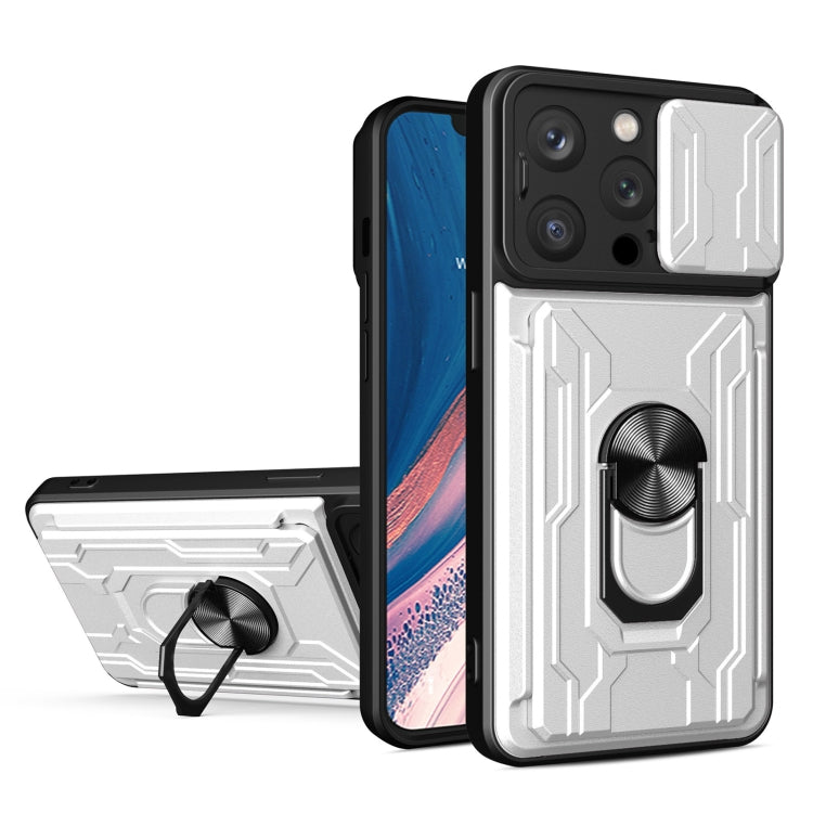 Sliding Camshield TPU+PC Phone Case with Card Slot, For iPhone 15 Pro... For iPhone 15 Pro Max White