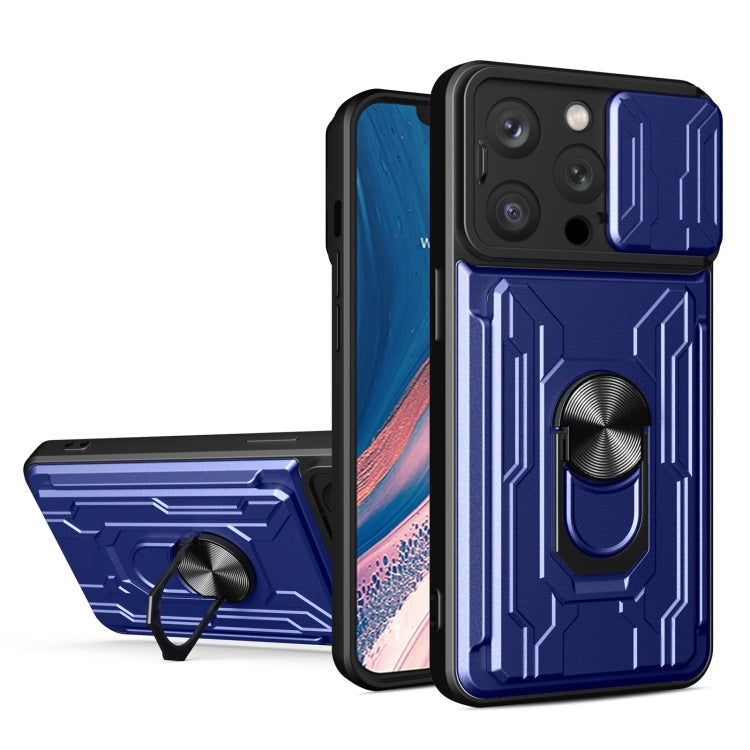Sliding Camshield TPU+PC Phone Case with Card Slot, For iPhone 15 Pro... For iPhone 15 Pro Blue