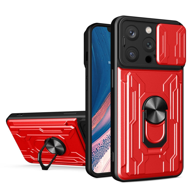 Sliding Camshield TPU+PC Phone Case with Card Slot, For iPhone 15 Pro... For iPhone 15 Pro Red