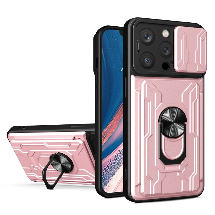 Sliding Camshield TPU+PC Phone Case with Card Slot, For iPhone 15 Pro... For iPhone 15 Pro Rose Gold
