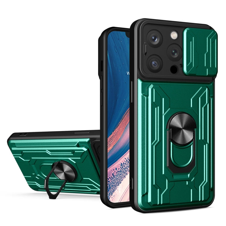 Sliding Camshield TPU+PC Phone Case with Card Slot, For iPhone 15 Pro... For iPhone 15 Pro Dark Green