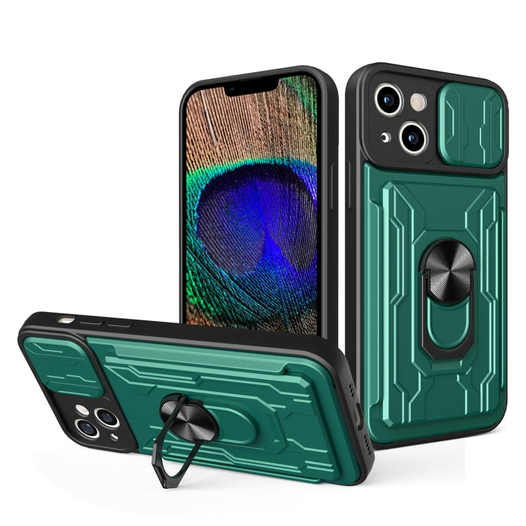 Sliding Camshield TPU+PC Phone Case with Card Slot, For iPhone 15 Pro... For iPhone 15 Plus Dark Green