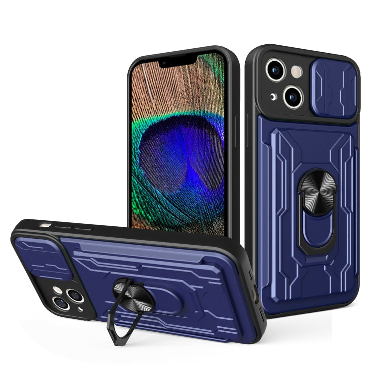 Sliding Camshield TPU+PC Phone Case with Card Slot, For iPhone 15 For iPhone 15 Blue