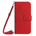 Skin Feel Sun Flower Embossed Flip Leather Phone Case with Lanyard, For iPhone 16, For iPhone 15 Pro Max