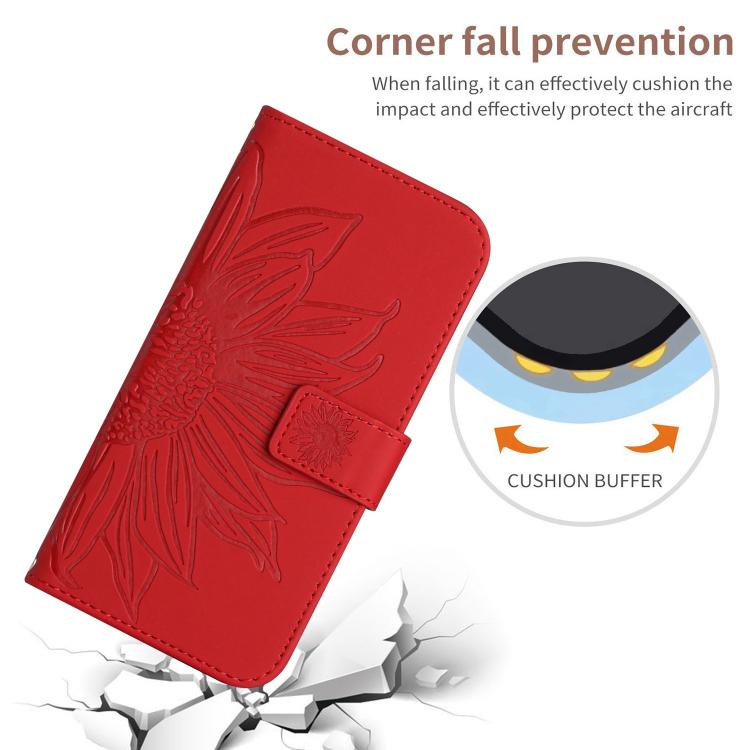 Skin Feel Sun Flower Embossed Flip Leather Phone Case with Lanyard, For iPhone Air, For iPhone 16 Pro Max