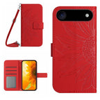 Skin Feel Sun Flower Embossed Flip Leather Phone Case with Lanyard, For iPhone Air, For iPhone 16 Pro Max For iPhone Air Red