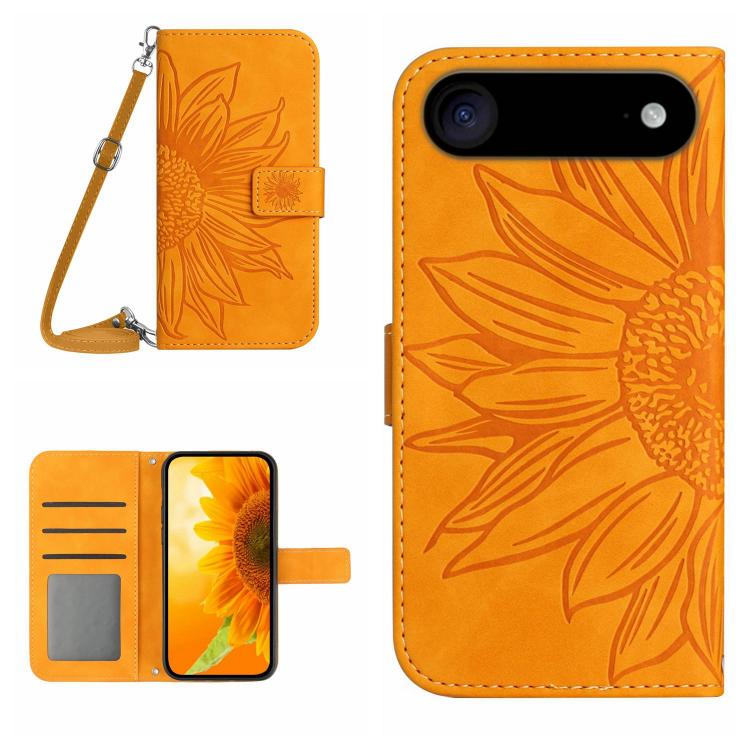 Skin Feel Sun Flower Embossed Flip Leather Phone Case with Lanyard – Lanyard, Card Slot, Flip, For iPhone Air, For iPhone 16 Pro Max For iPhone Air Yellow