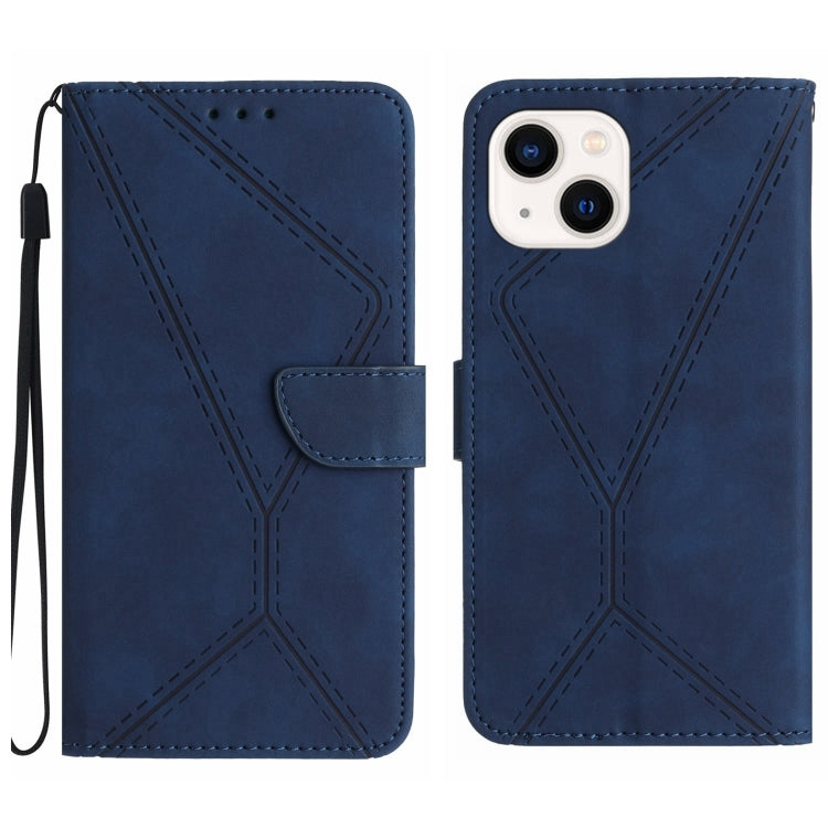 Stitching Embossed Leather Phone Case – Wear-resistant, Card Slot, Kickstand, For iPhone 15 For iPhone 15 Blue