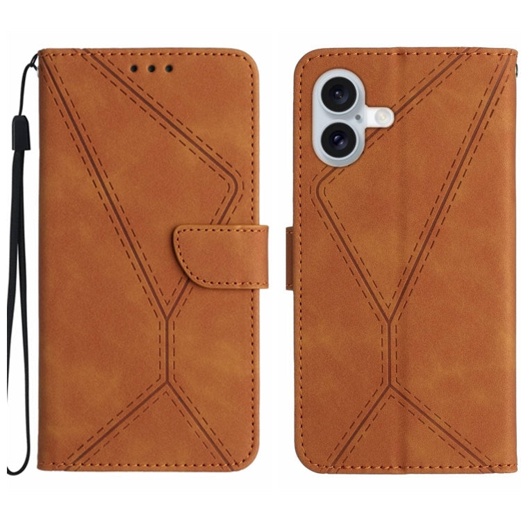 Stitching Embossed Leather Phone Case – Wear-resistant, Card Slot, Kickstand, For iPhone 16, For iPhone 15 Pro Max, For iPhone 15 Pro, For iPhone 15 Plus For iPhone 16 Brown