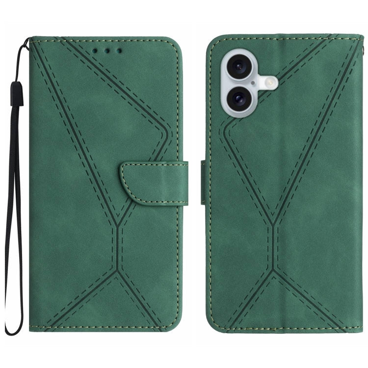 Stitching Embossed Leather Phone Case – Wear-resistant, Card Slot, Kickstand, For iPhone 16, For iPhone 15 Pro Max, For iPhone 15 Pro, For iPhone 15 Plus For iPhone 16 Green