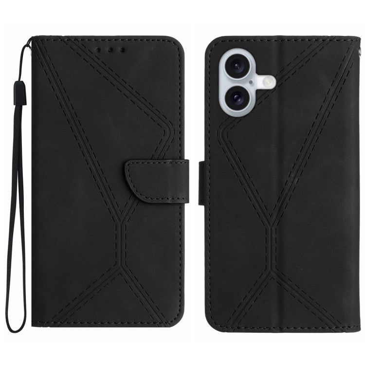 Stitching Embossed Leather Phone Case – Wear-resistant, Card Slot, Kickstand, For iPhone 16, For iPhone 15 Pro Max, For iPhone 15 Pro, For iPhone 15 Plus For iPhone 16 Black