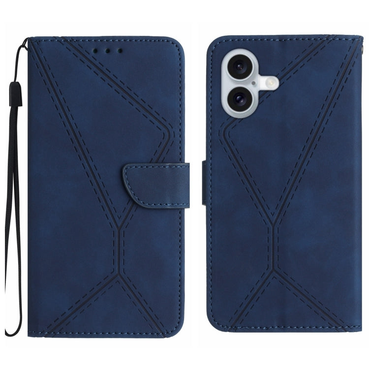 Stitching Embossed Leather Phone Case – Wear-resistant, Card Slot, Kickstand, For iPhone 16, For iPhone 15 Pro Max, For iPhone 15 Pro, For iPhone 15 Plus For iPhone 16 Blue