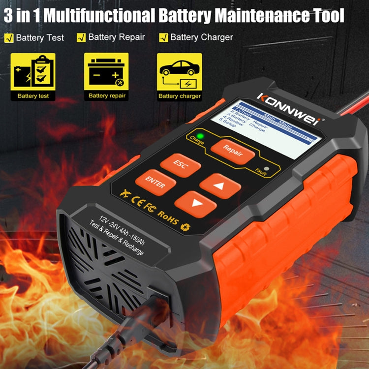 KONNWEI KW520 12V / 24V 3 in 1 Car Battery Tester with Detection & Repair & Charging Function, KW520 – TPU