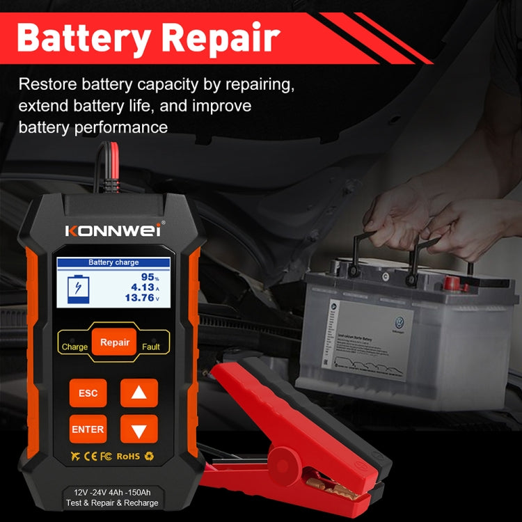 KONNWEI KW520 12V / 24V 3 in 1 Car Battery Tester with Detection & Repair & Charging Function, KW520 – TPU