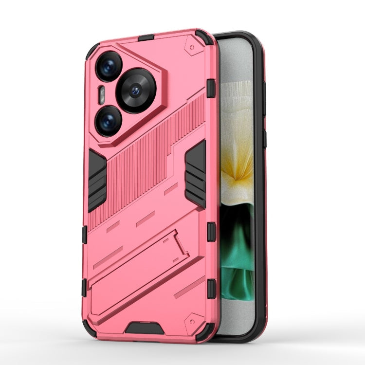 Punk Armor 2 in 1 PC + TPU Phone Case with Holder – TPU, For Huawei Pura 70, For Huawei nova 11 SE, For Huawei nova 12 Pro For Huawei Pura 70 Light Red