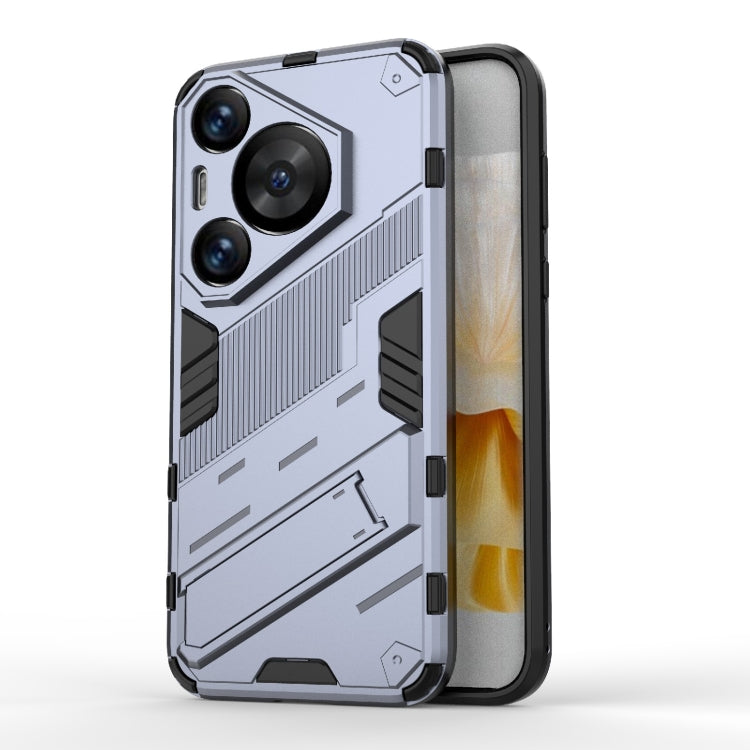Punk Armor 2 in 1 PC + TPU Phone Case with Holder – TPU, For Huawei Mate 70 Pro / 70 Pro+, For Huawei Pura 70 Pro / 70 Pro+, For Huawei Pura 70 Ultra For Huawei Pura 70 Pro 70 Pro+ Grey