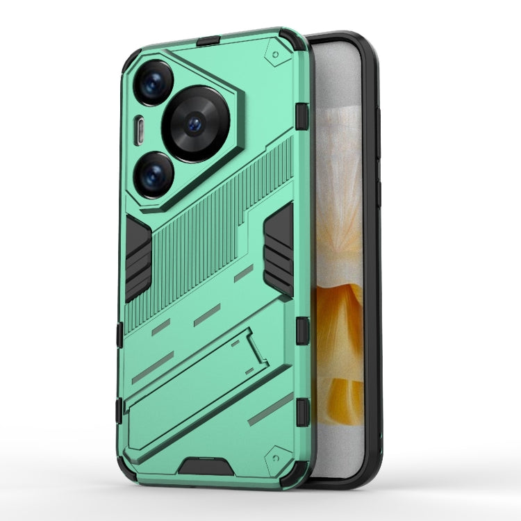 Punk Armor 2 in 1 PC + TPU Phone Case with Holder – TPU, For Huawei Mate 70 Pro / 70 Pro+, For Huawei Pura 70 Pro / 70 Pro+, For Huawei Pura 70 Ultra For Huawei Pura 70 Pro 70 Pro+ Green