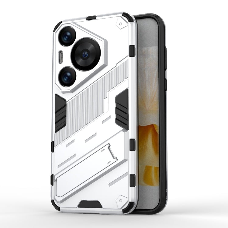 Punk Armor 2 in 1 PC + TPU Phone Case with Holder – TPU, For Huawei Mate 70 Pro / 70 Pro+, For Huawei Pura 70 Pro / 70 Pro+, For Huawei Pura 70 Ultra For Huawei Pura 70 Pro 70 Pro+ White