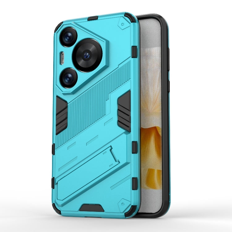 Punk Armor 2 in 1 PC + TPU Phone Case with Holder – TPU, For Huawei Mate 70 Pro / 70 Pro+, For Huawei Pura 70 Pro / 70 Pro+, For Huawei Pura 70 Ultra For Huawei Pura 70 Pro 70 Pro+ Blue