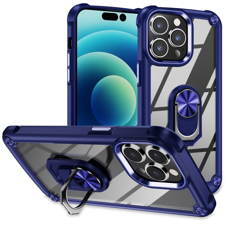 TPU + PC Lens Protection Phone Case with Ring Holder – Ring Holder, TPU, For iPhone 15 Pro Max, For iPhone 15 Pro, For iPhone 15 Plus, For iPhone 15 For iPhone 15 Pro Blue
