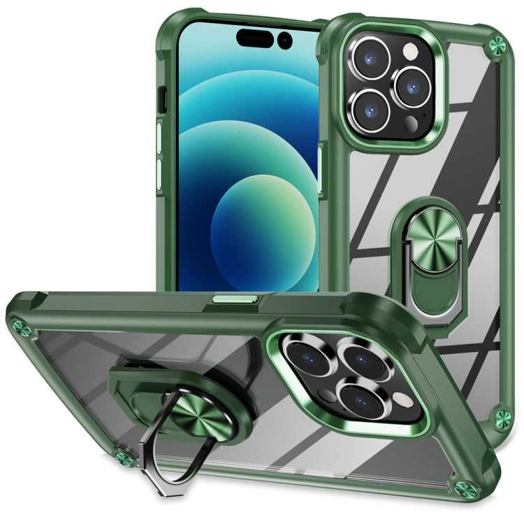 TPU + PC Lens Protection Phone Case with Ring Holder – Ring Holder, TPU, For iPhone 15 Pro Max, For iPhone 15 Pro, For iPhone 15 Plus, For iPhone 15 For iPhone 15 Pro Green