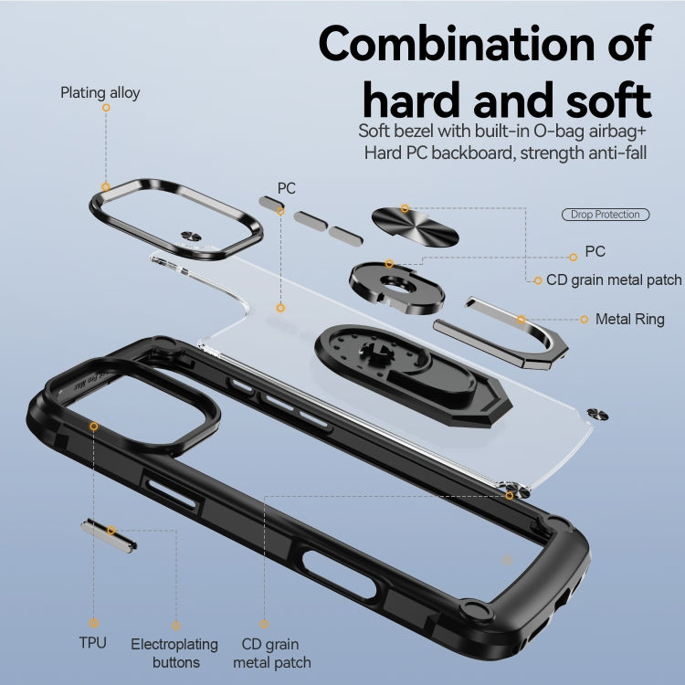 TPU Phone Case – + PC Lens Protection Phone Case with Ring Holder, For iPhone 16 Pro...