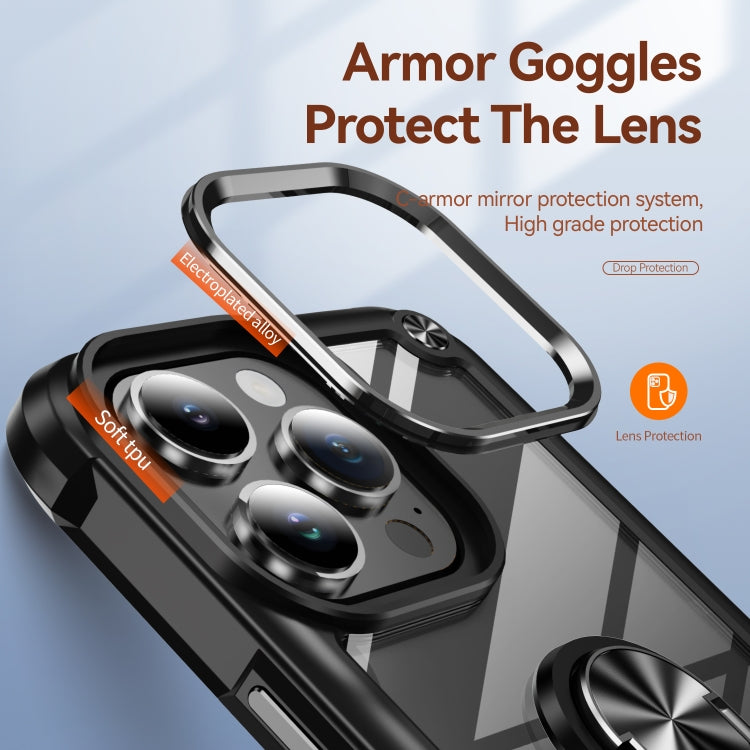 TPU Phone Case – + PC Lens Protection Phone Case with Ring Holder, For iPhone 16 Pro...
