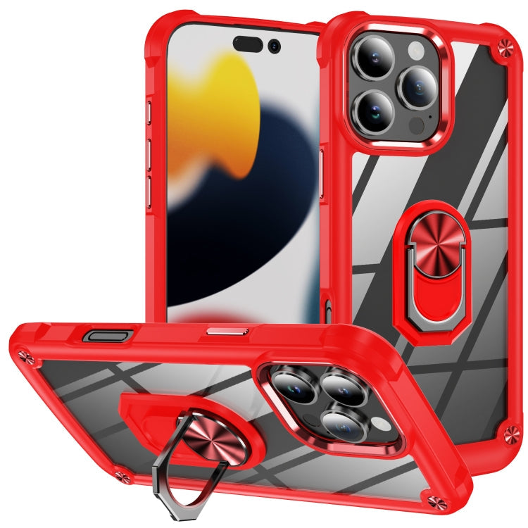 TPU Phone Case – + PC Lens Protection Phone Case with Ring Holder, For iPhone 16 Pro... For iPhone 16 Pro Max Red