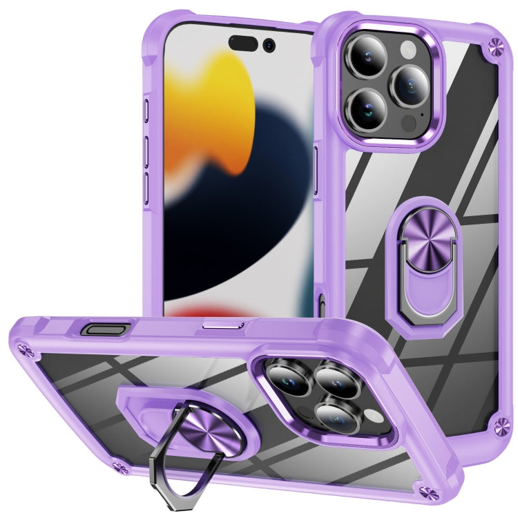 TPU Phone Case – + PC Lens Protection Phone Case with Ring Holder, For iPhone 16 Pro... For iPhone 16 Pro Purple