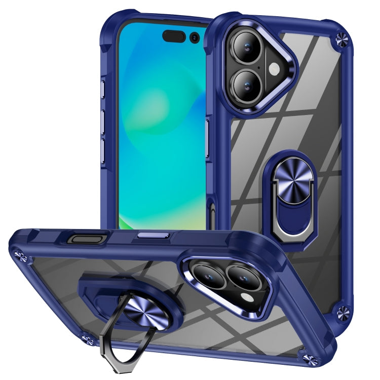 TPU Phone Case – + PC Lens Protection Phone Case with Ring Holder, For iPhone 16 Pro... For iPhone 16 Plus Blue