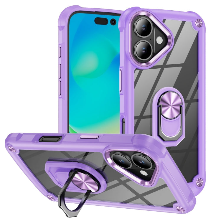 TPU Phone Case – + PC Lens Protection Phone Case with Ring Holder, For iPhone 16 Pro... For iPhone 16 Plus Purple
