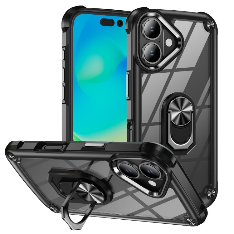 TPU Phone Case – + PC Lens Protection Phone Case with Ring Holder, For iPhone 16 Pro... For iPhone 16 Black