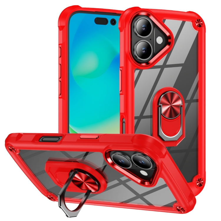 TPU Phone Case – + PC Lens Protection Phone Case with Ring Holder, For iPhone 16 Pro... For iPhone 16 Red