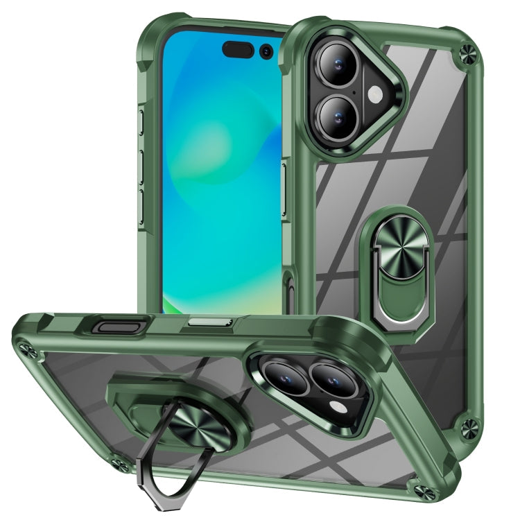 TPU Phone Case – + PC Lens Protection Phone Case with Ring Holder, For iPhone 16 Pro... For iPhone 16 Green