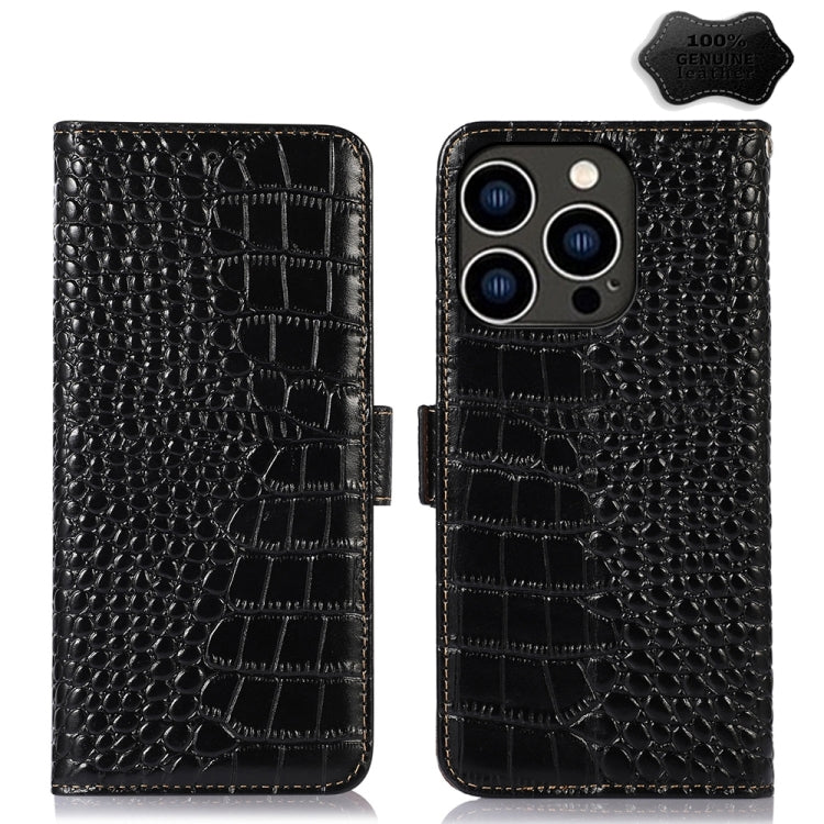 Crocodile Top Layer Cowhide Leather Phone Case – Card Slot, Leather, TPU, For iPhone 16 Pro, For iPhone 16 Plus, For iPhone 16, For iPhone 15 Pro Max, For iPhone 15 Pro, For iPhone 15 Plus For iPhone 15 Pro Black