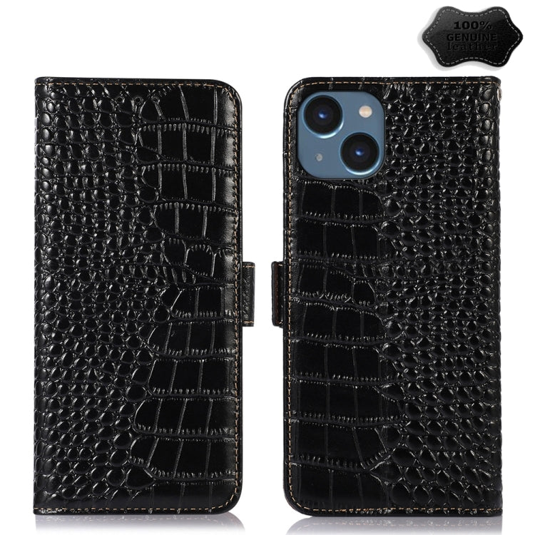 Crocodile Top Layer Cowhide Leather Phone Case, For iPhone 15 For iPhone 15 Black