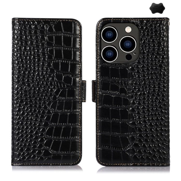 Crocodile Top Layer Cowhide Leather Phone Case, For iPhone 16 Pro, For iPhone 16 Plus, For iPhone 16, For iPhone 15 Pro Max, For iPhone 15 Pro, For iPhone 15 Plus For iPhone 16 Pro Black