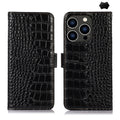 Crocodile Top Layer Cowhide Leather Phone Case, For iPhone 16 Pro, For iPhone 16 Plus, For iPhone 16, For iPhone 15 Pro Max, For iPhone 15 Pro, For iPhone 15 Plus For iPhone 16 Pro Black
