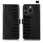 Crocodile Top Layer Cowhide Leather Phone Case, For iPhone 16 Pro, For iPhone 16 Plus, For iPhone 16, For iPhone 15 Pro Max, For iPhone 15 Pro, For iPhone 15 Plus For iPhone 16 Pro Black